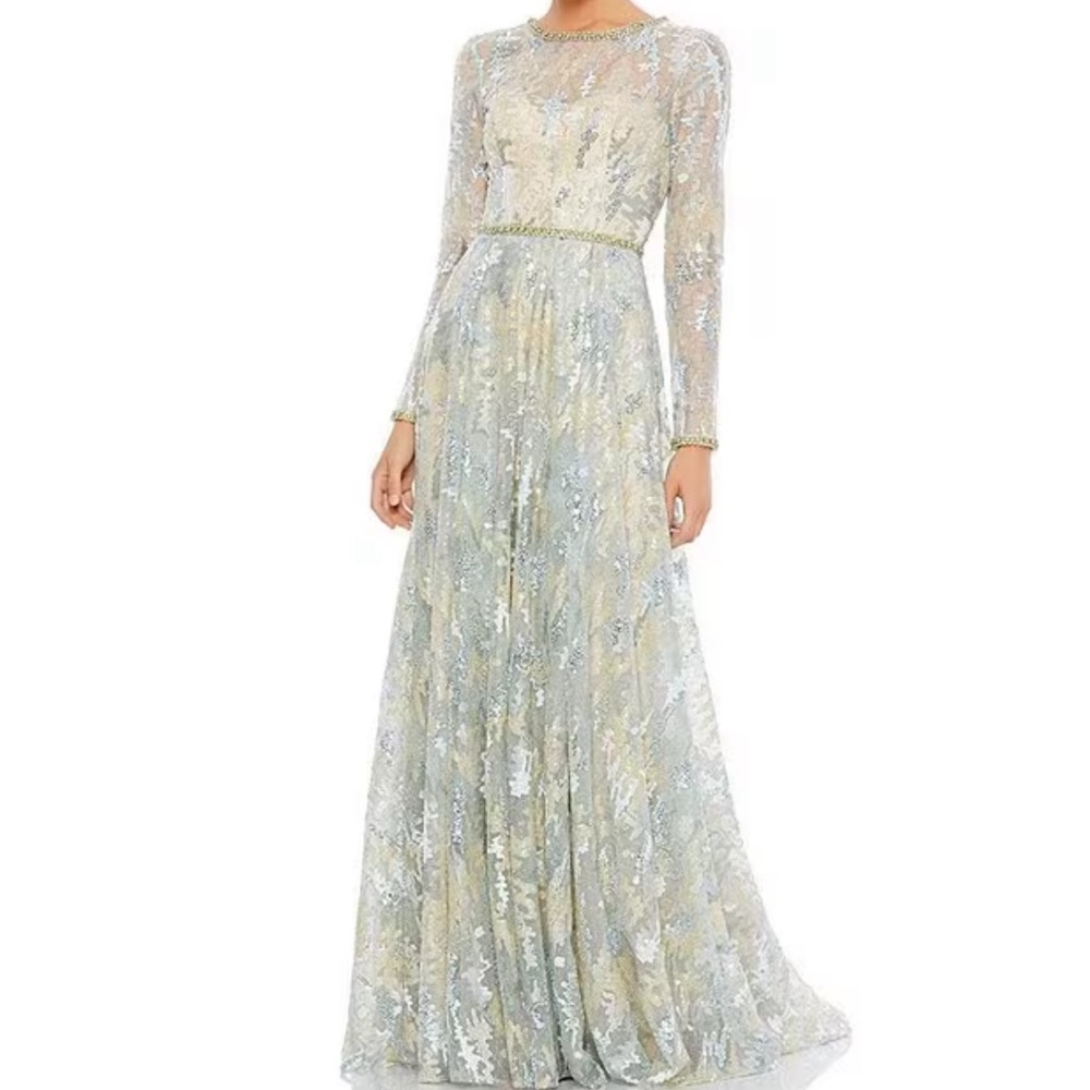 NWT Floral Embellished Long Sleeve A-Line Gown